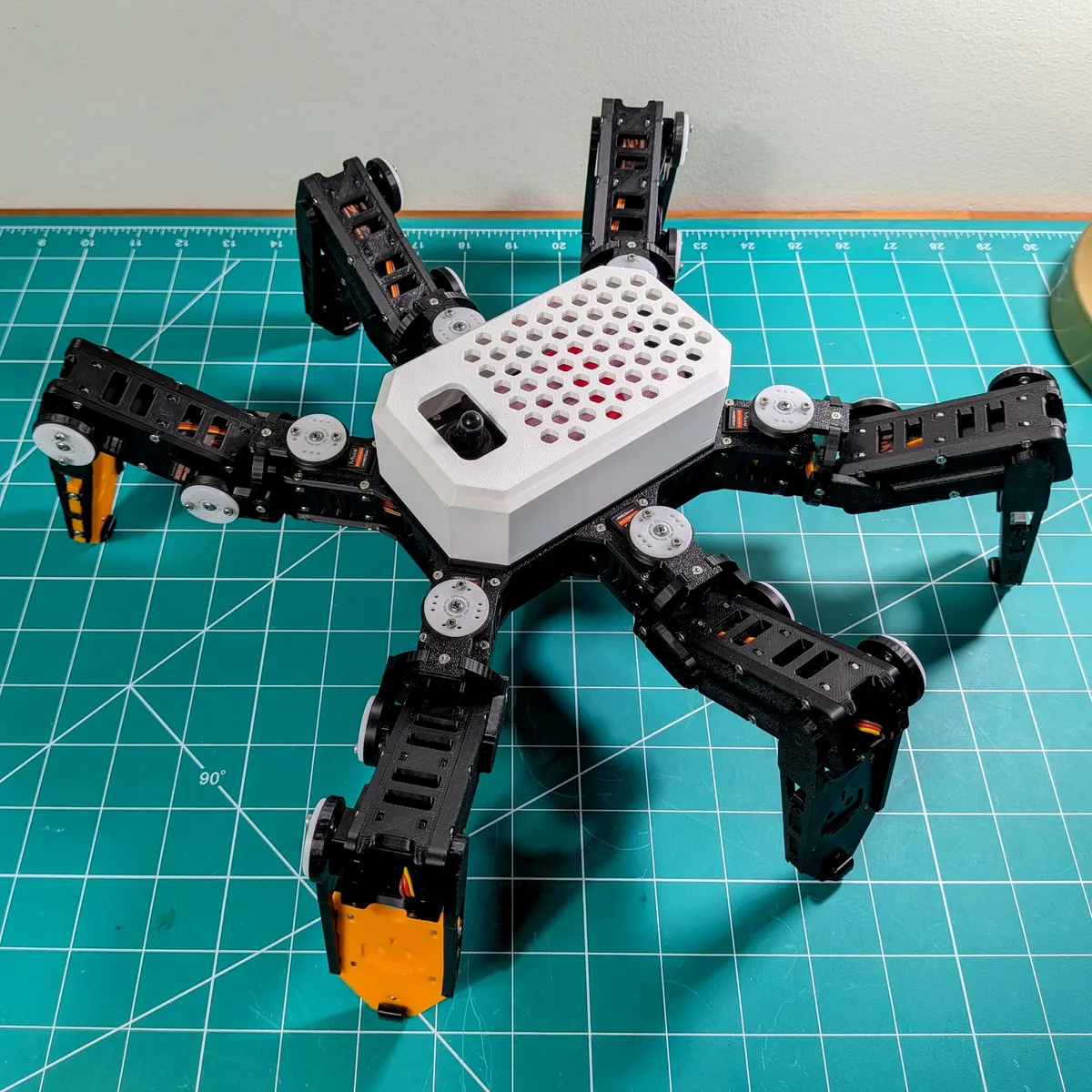 Nougat, a hexapod with a rectangular body and 21G digital servos